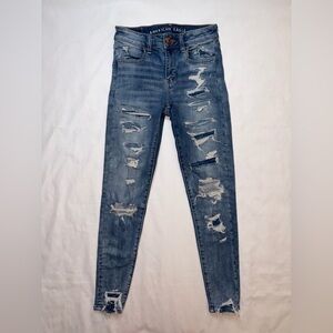 American Eagle Size 0 Short Medium Wash Distressed Mid Rise Stretch Jeans